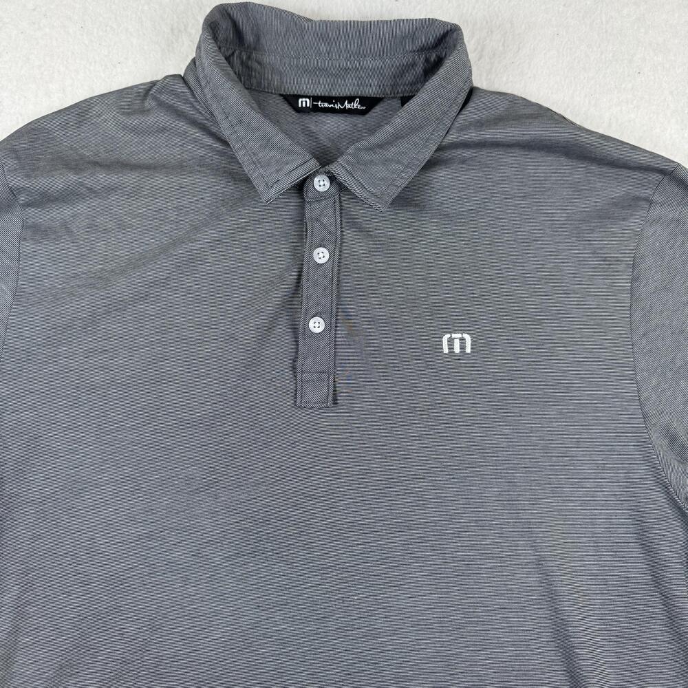 Travis Mathew Polo Shirt Mens XL Gray Striped Palmetto Dunes Hilton Head Golf